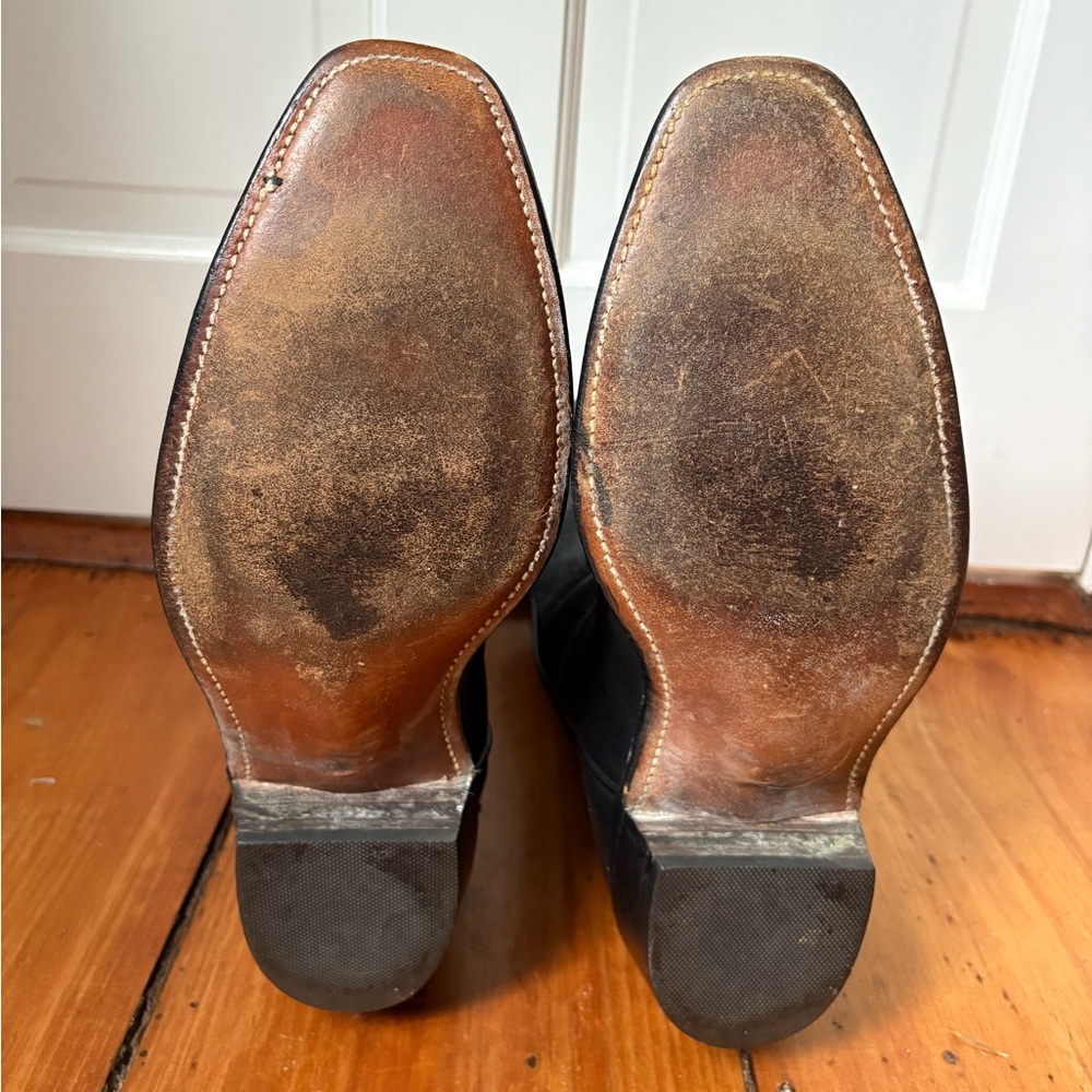 FRYE Vintage Black Pull-On Leather Cowboy Boots, Size 14 D - wide calves - Picture 10 of 12